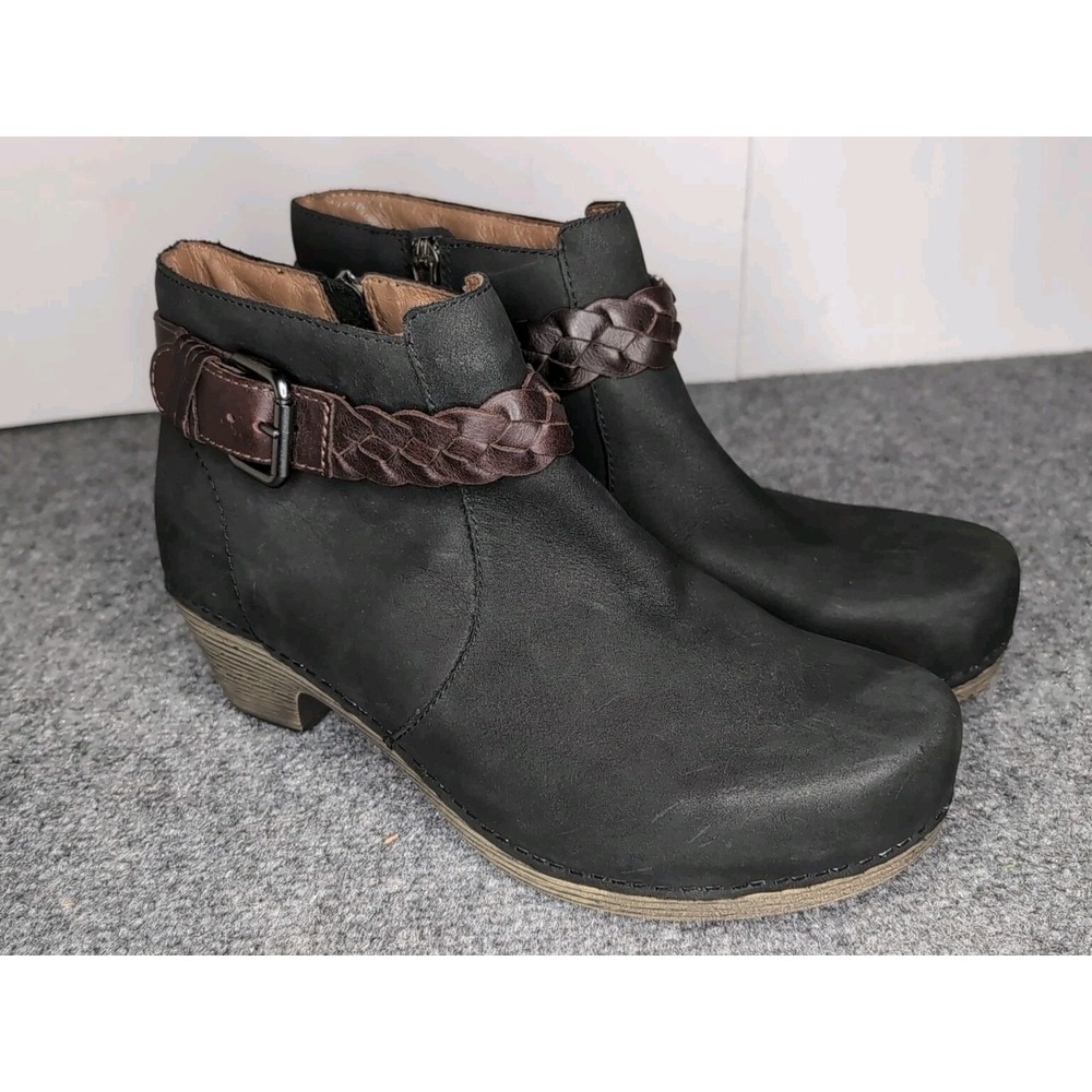 Dansko Tivoli Michelle Black Leather Ankle Boot Braided Buckle‎ Size 41 US 11